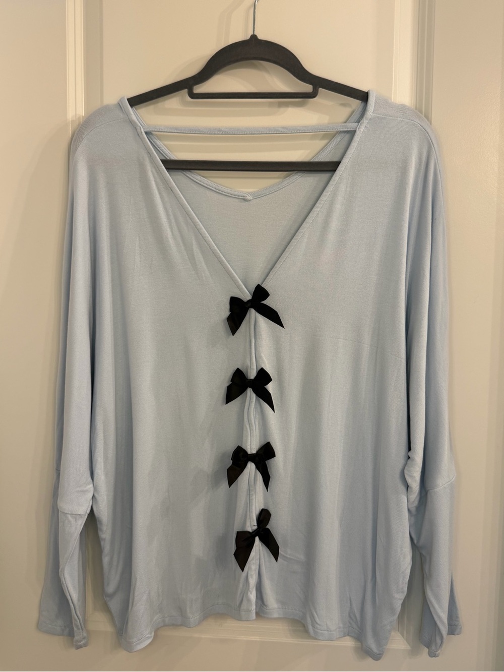 Francesca's Collections Light Blue V-Neck Oversized Pullover